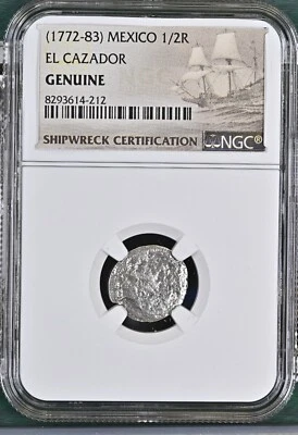 1772-1783 Mexico 1/2 Real El Cazador Silver Shipwreck Coin NGC Graded #212 - Image 1 of 3
