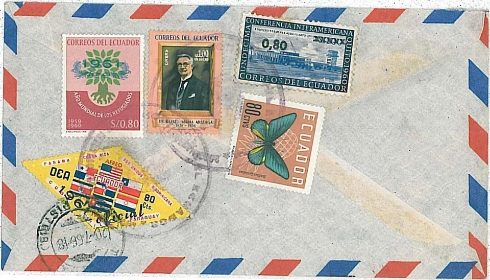 24120 - ECUADOR - HISTORIA POSTAL - CUBIERTA CORREO AÉREO - MARIPOSAS Banderas Foto 1 de 1