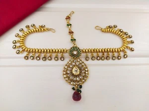 Indian Fashion Jewelry damini Set Bollywood Ethnic Gold Plated Bridal Tikka Set - Picture 1 of 3