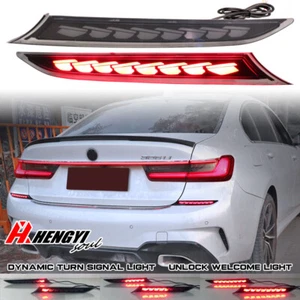 2X Rear Reflector Light w Dynamic Turn Signal Smoke For BMW G20 3-Series M-Sport - Picture 1 of 8