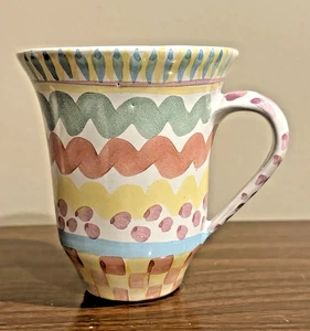 Taza de café MacKenzie Childs AURORA de colección 1999 RARA disco pastel pintado a mano - Imagen 1 de 3