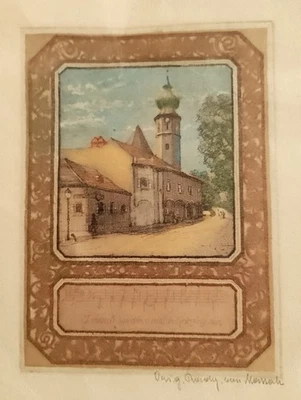 Radierung von Wien Grinzing,  Notenzeile I muaß wieder a mal in Grinzing sein 🎼 - Bild 1 von 2