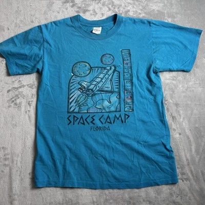 Vintage Space Camp Shirt Mens Blue Single Stitch NASA Florida Space Thrashed Tee - Image 1 of 4