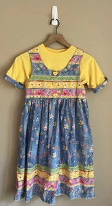 Vintage Overall Dress Jumper Tee T Shirt Set Outfit Flower Print Handmade 7 8 - Picture 1 of 7