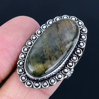 Anillo Labradorita 925 Chapado en Plata Hecho a Mano de EE. UU. Talla 7 Foto 1 de 3