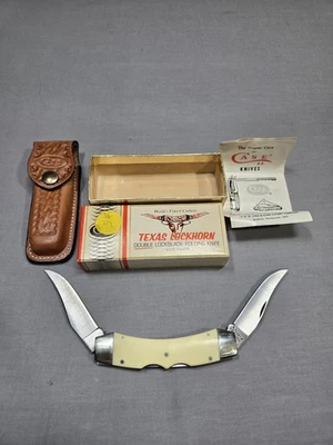 Case Texas Lockhorn Double Lockblade Folding Knife With Sheath and Box, Vintage - Image 1 of 4