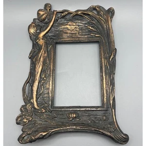 Vintage Art Nouveau style copper plated cast iron photo Frame Woman Floral READ! - Picture 1 of 8