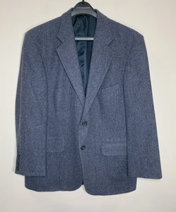 Vintage Robert Stock Tweed Blazer Sport Jacket Mens 40S Blue Wool Herringbone - Picture 1 of 15