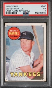 1969 Topps Mickey Mantle 500 Last Name In Yellow PSA 1 New York Yankees HOF - Picture 1 of 2