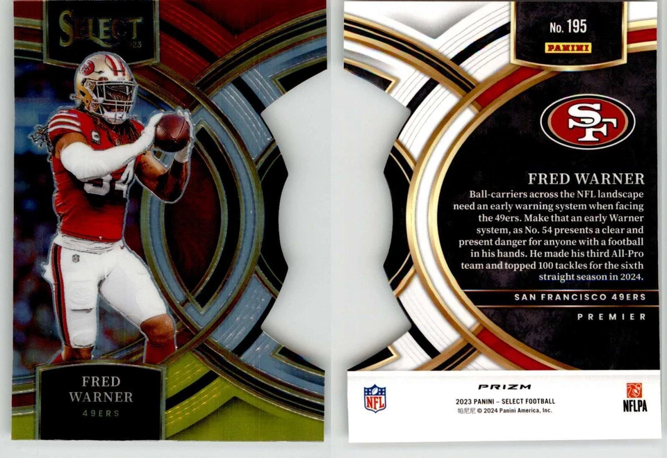 Fred Warner 2023 Select Red & Yellow Die Cut #195 49ers - Image 1 of 1
