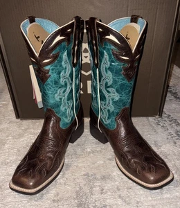 Ariat Women's Size 8.5 B Turquoise Chocolate Chip Sidekick Square Toe Boots $399 - Picture 1 of 13