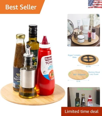 Functional 10-Inch Bamboo Lazy Susan Turntable - Smooth Rotation for Kitchen Use - Image 1 of 4