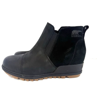 Sorel Boots Evie Women's Size 8 Black Leather Suede Wedge Chelsey Booties - Image 1 of 4