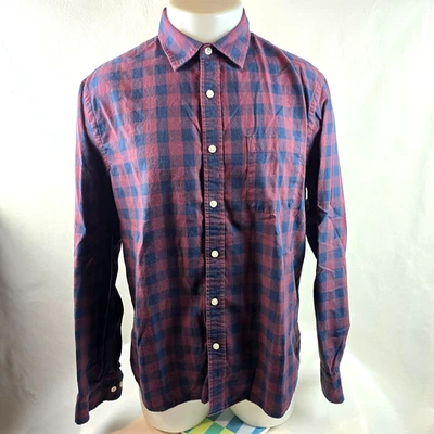 Banana Republic Shirt Mens Large Red Blue Plaid Button Up Long Sleeve Untucked - Image 1 of 4