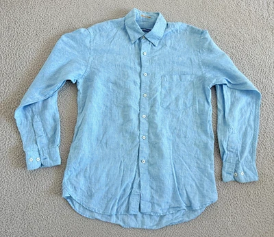 Matt Totillo Shirt Mens Large Blue Linen Long Sleeve Button Up Over Easy Casual - Image 1 of 4