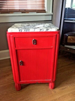 Mesita de noche antigua Art Deco vintage con tapa de mármol años 30 francesa  Foto 1 de 4