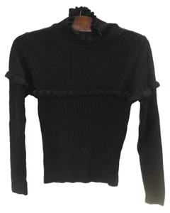 C20 - EUC Mimisol Made In Italy Black Rib & Openwork Ruffle Sweater Girls 12Y - Picture 1 of 10