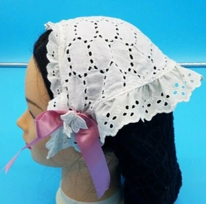 Civil War Style DAY CAPS Your Choice of White Cotton Trimmed with Lace & Ribbons - Picture 1 of 35