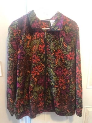 BLAIR 女式夹克前拉链长袖弹性腰围大号花卉二手状况完好 — 第 1/4 张图片