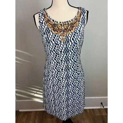 Nuevo sin etiquetas Vestido Moulinette Soeurs Anthropologie Midi Con Cuentas Azul Geométrico Boho 4 Foto 1 de 4