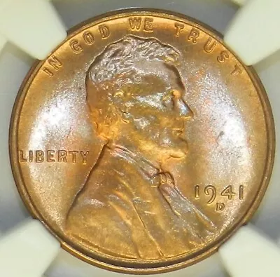 1941 D Lincoln Cent MS 67+ PLUS RD NGC Registry BU Red Wheat [432] POP 12 + 1 - Image 1 of 4