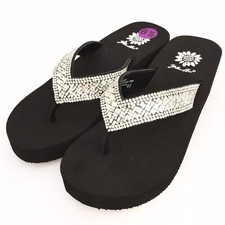yellow box silver sequin flip flops