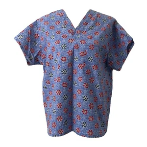 Womens Medium Scrub Top Unbranded Purple Multicolor Flower Pattern Short Sleeve - Picture 1 of 7