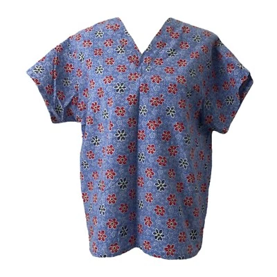 Womens Medium Scrub Top Unbranded Purple Multicolor Flower Pattern Short Sleeve - Image 1 of 4