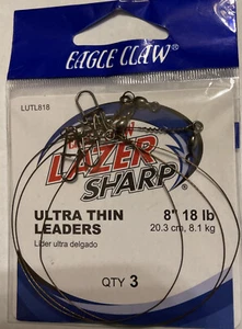 Eagle Claw Lazer Sharp Ultra Thin Leaders Select Size 8” 12lb 8” 18lb 12” 27 Lb - Bild 1 von 6