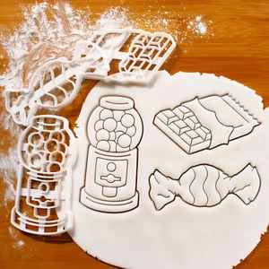 Set of 3 Sweet Cookie Cutters - Candy in Wrapper, Chocolate Bar, Gumball Machine - Picture 1 of 7
