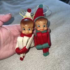Set Of 2 Vintage Pixie Elf Knee Hugger Red Green White MCM Christmas  Ornaments