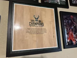 Milwaukee Bucks Championship Court Piece 19”x19” Game Used 2021 NBA Finals + CoA - Picture 1 of 7