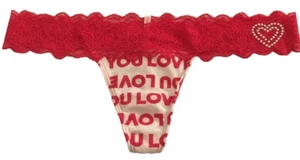 Victorias Secret "Love You" Tanga Rojo Bragas L Lentejuelas Corazón NUEVO CON ETIQUETAS ROSA - Imagen 1 de 9