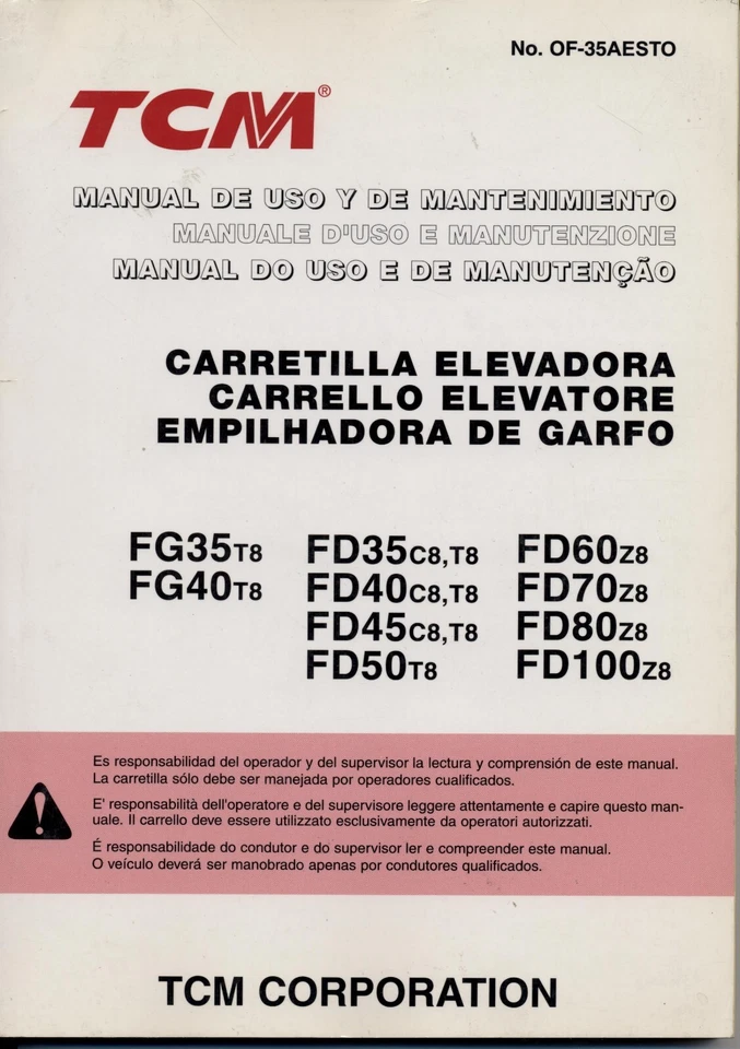 TCM FGT8 / FDT8 / FD60Z8 / FD70Z8 / FD80Z8 / FD100Z8 Use and Maintenance Manual - Image 1 of 1