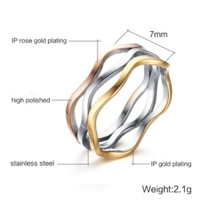 Anillo de fiesta de boda de acero inoxidable con banda de mezcla de colores de onda hueca de 7 mm para mujer talla 6-9 - Imagen 1 de 9