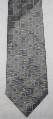 ROBERT TALBOTT RAYMOND LEVINE GRIS con CORBATA GEOMÉTRICA 100% SEDA AZUL Y MARRÓN Foto 1 de 4