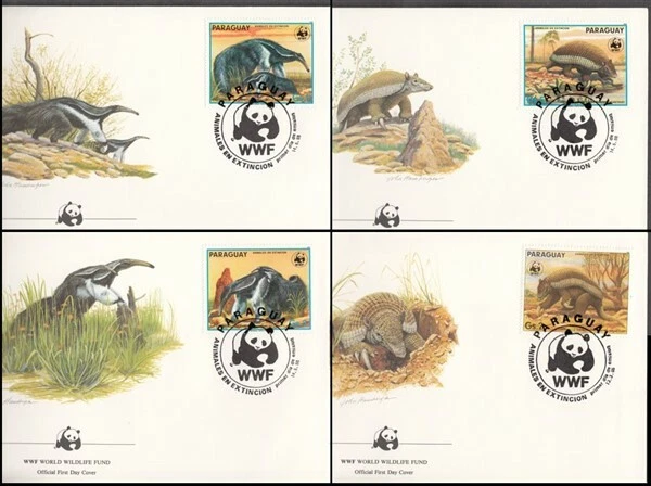PARAGUAY 1985 WWF ANIMALES EN PELIGRO DE EXTINCIÓN CONJUNTO EN FDC’s (x4) (ID:663/D17868) Foto 1 de 1