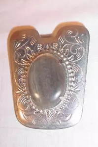 VINTAGE 2 1/4"X 2" CHROME METAL WESTERN BOLO TIE SLIDE WITH POLISHED STONE - Picture 1 of 2