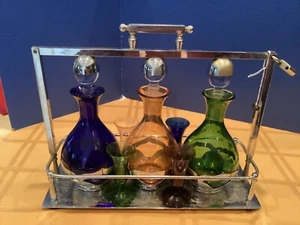 Farber Bros. Tantalus Decanter Set~ Krome Kraft New York~ With Lock & Key - Picture 1 of 13