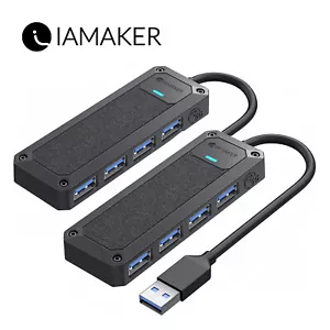 Paquete de 2 IAMAKER USB3.0 4 puertos concentrador USB divisor USB USB expansor USB para PC portátil MAC - Imagen 1 de 13