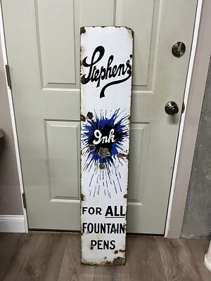Letrero vertical tinta pluma estilográfica Stephens porcelana vintage Foto 1 de 4