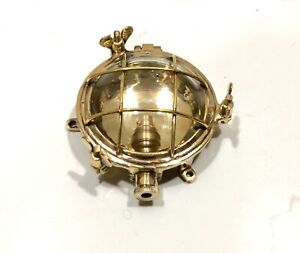Nautical Style Brass Metal Ship Bulkhead Wall Turtle Deck Lamp Fixture - Small