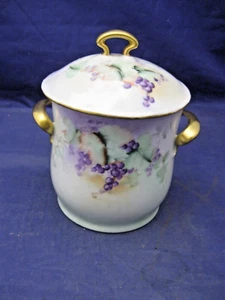ANTIQUE COVERED JAM, CONDIMANT JAR - TWO HANDLES - LOVLEY FLORAL DECORATION - Picture 1 of 4