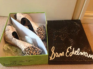 *BNIB* SAM EDELMAN LORISSA GREY CREAM SNAKESKIN SPIKE STUD SHOES UK 4 US 7 - Picture 1 of 6