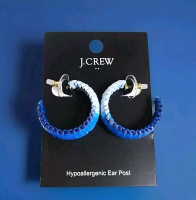 Pendientes de aro J.Crew Factory envueltos en rafia azul ombre multi hipoalergénicos nuevos con etiquetas Foto 1 de 4