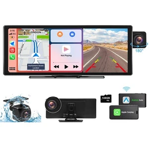 4K Car DVR Video 10'' Dash Camera Wireless Carplay Stereo GPS Touch Screen - Picture 1 of 8