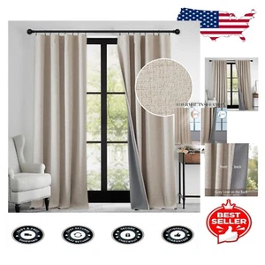 Elegant 100% Blackout Linen Textured Curtains 52"x96" - Energy Saving & Stylish - Picture 1 of 9