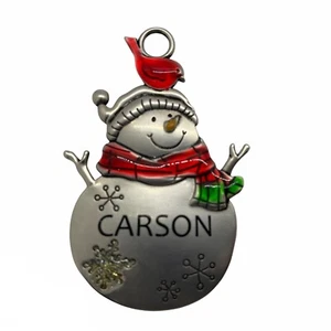 Hallmark Ganz Snowman Christmas Ornament Carson Personalized Metal Red Green - Picture 1 of 4