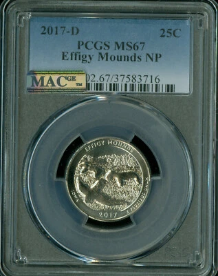 2017 D EFFIGY MOUNDS QUARTER PCGS MS67 PQ 2ND FINEST GRADE MAC SPOTLESS .  - Image 1 of 2