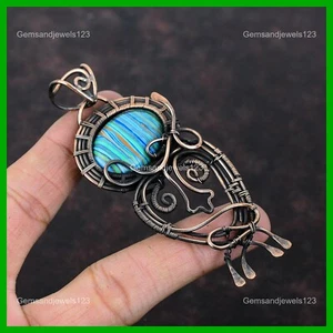 Memorial Day Deal Rainbow Calsilica Stone Wire Wrapped Pendant Jewelry Copper - Picture 1 of 6